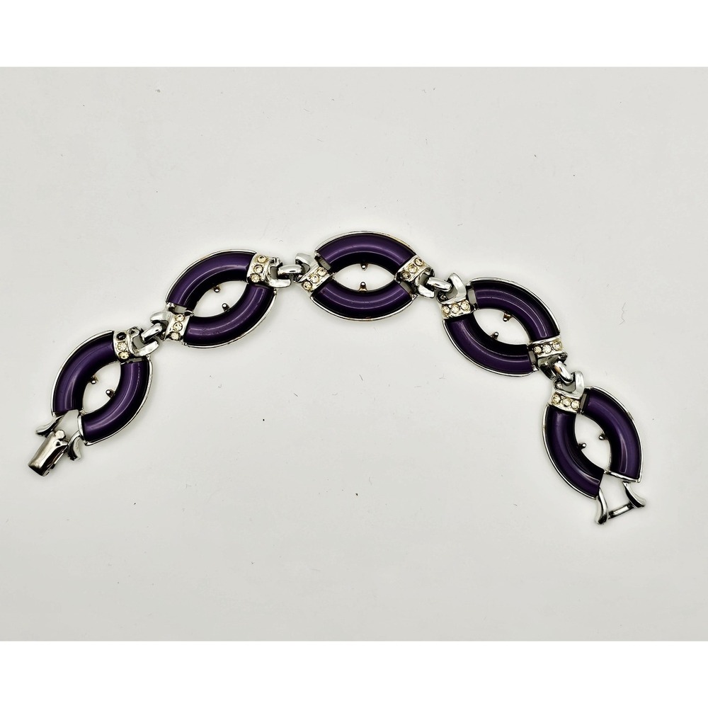 Vintage CORO MOLDED PLASTIC PURPLE/SILVER BRACELET 7X1 INCH